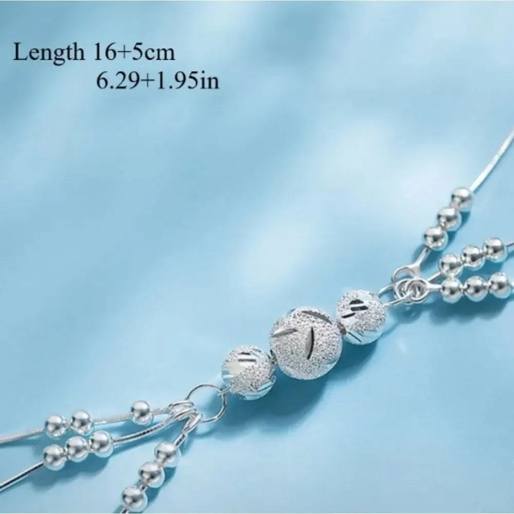 Ladies 925 sterling silver beaded charm bracelet